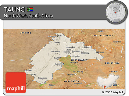 Shaded Relief Panoramic Map of TAUNG, satellite outside