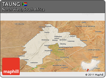 Shaded Relief Panoramic Map of TAUNG, satellite outside