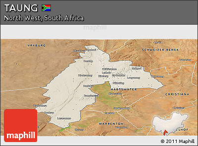 Shaded Relief Panoramic Map of TAUNG, satellite outside