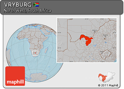 Gray Location Map of VRYBURG, hill shading