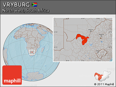 Gray Location Map of VRYBURG, hill shading