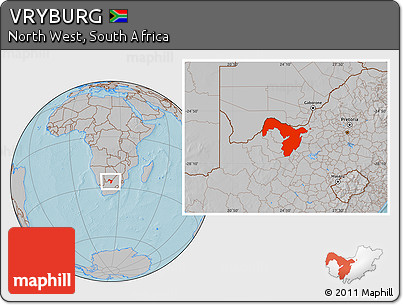 Gray Location Map of VRYBURG, hill shading