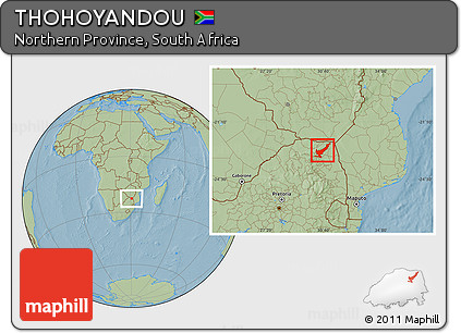 Savanna Style Location Map of THOHOYANDOU, hill shading