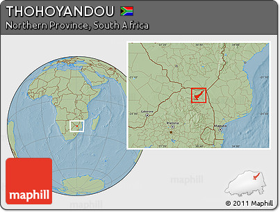 Savanna Style Location Map of THOHOYANDOU, hill shading