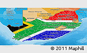 Flag Panoramic Map of South Africa, political shades outside