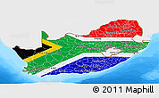 Flag Panoramic Map of South Africa, single color outside, bathymetry sea