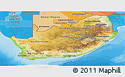 Physical Panoramic Map of South Africa, political shades outside, shaded relief sea