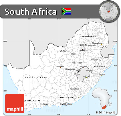 Silver Style Simple Map of South Africa, single color outside