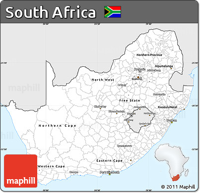Silver Style Simple Map of South Africa, single color outside