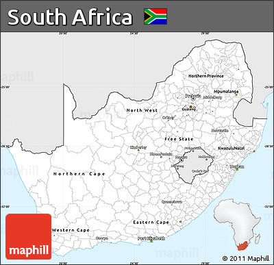 Silver Style Simple Map of South Africa, single color outside
