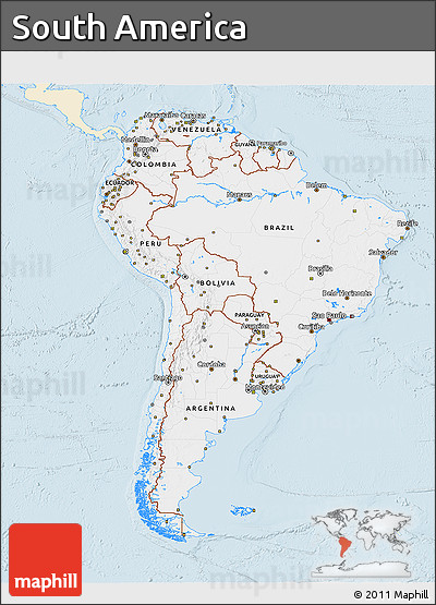Classic Style 3D Map of South America, single color outside