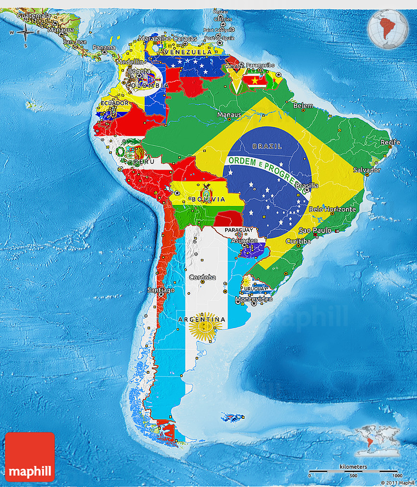 Physical Map Of South America