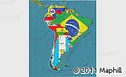 Flag 3D Map of South America, satellite outside