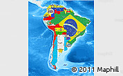 Flag 3D Map of South America, single color outside, bathymetry sea