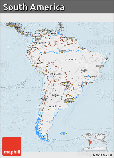 Gray 3D Map of South America