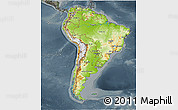 Physical 3D Map of South America, darken, semi-desaturated