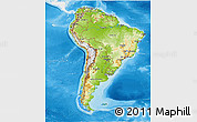 Physical 3D Map of South America, single color outside, bathymetry sea, shaded relief sea