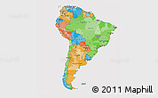Political 3D Map of South America, cropped outside