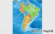 Political 3D Map of South America, political shades outside