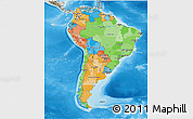 Political 3D Map of South America, shaded relief outside
