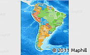 Political 3D Map of South America, single color outside, bathymetry sea