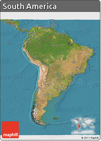 Satellite 3D Map of South America
