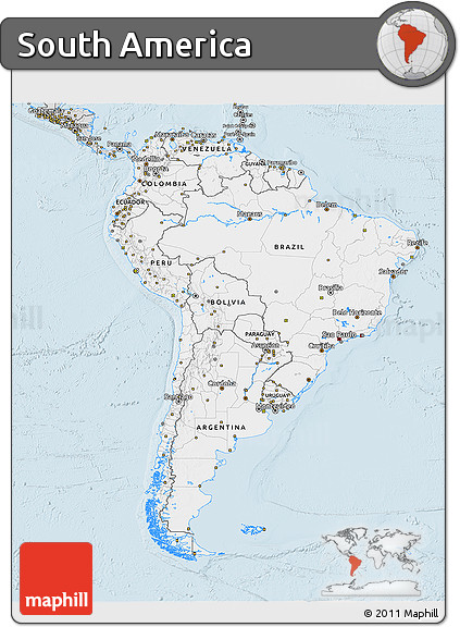 Silver Style 3D Map of South America