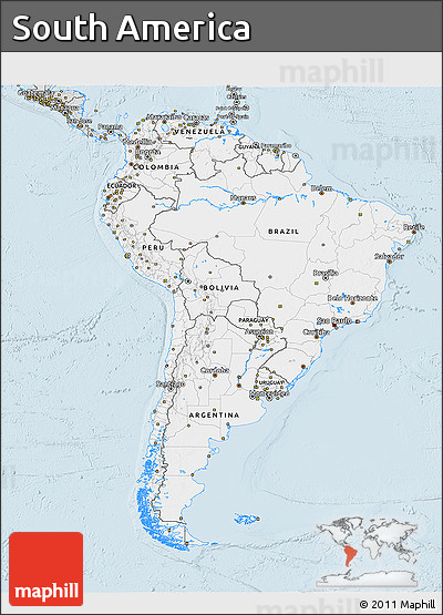 Silver Style 3D Map of South America