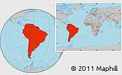 Gray Location Map of South America, within the entire world