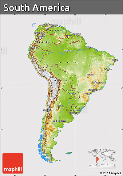 Physical Map of South America, cropped outside