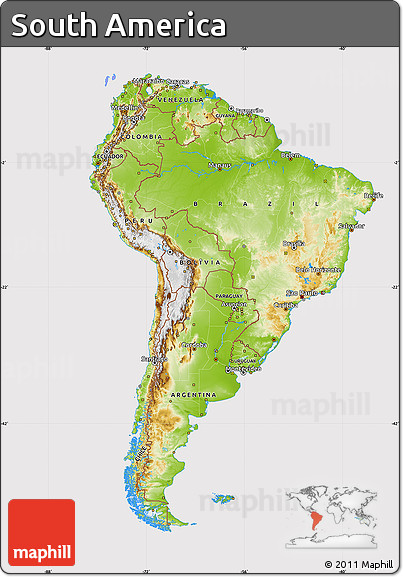 Physical Map of South America, cropped outside
