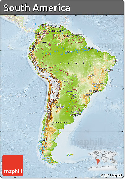 Physical Map of South America, lighten