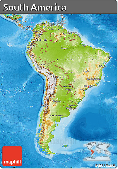 Physical Map of South America, political outside