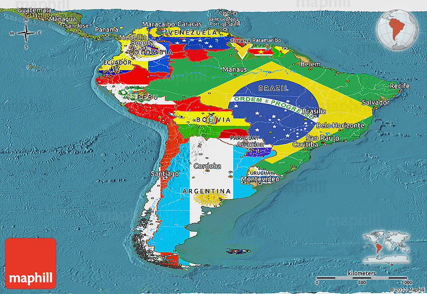 Download North And South America Map With Flags PNG