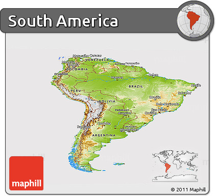 Physical Panoramic Map of South America, cropped outside