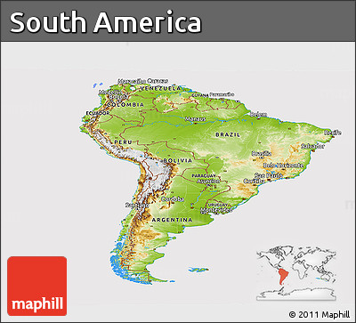 Physical Panoramic Map of South America, cropped outside