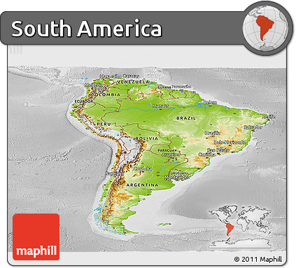 Physical Panoramic Map of South America, lighten, desaturated