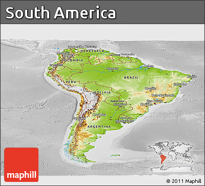 Physical Panoramic Map of South America, lighten, desaturated