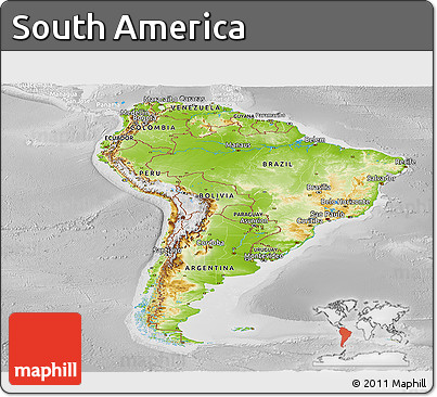 Physical Panoramic Map of South America, lighten, desaturated