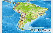 Physical Panoramic Map of South America, political outside, shaded relief sea