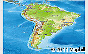 Physical Panoramic Map of South America, political shades outside