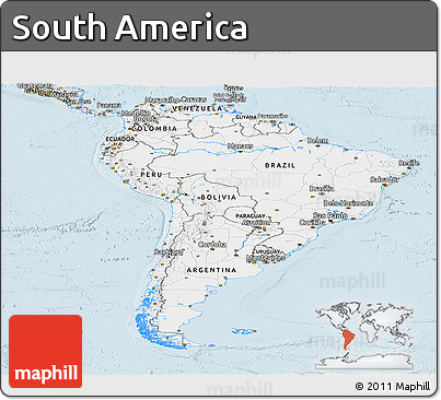 Silver Style Panoramic Map of South America