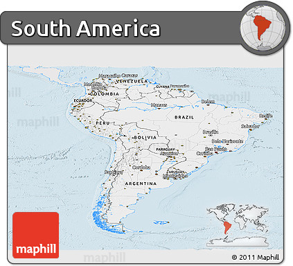 Silver Style Panoramic Map of South America, single color outside