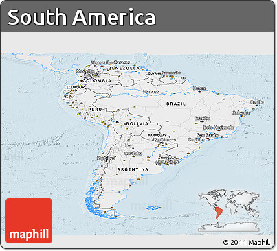 Silver Style Panoramic Map of South America, single color outside