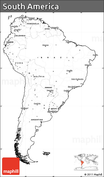 Blank Simple Map of South America, cropped outside