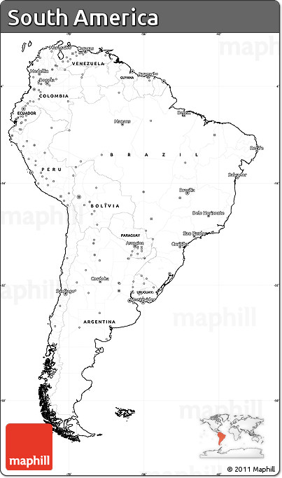 Blank Simple Map of South America, cropped outside