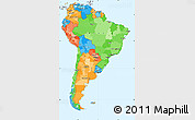 Political Simple Map of South America, single color outside, borders and labels