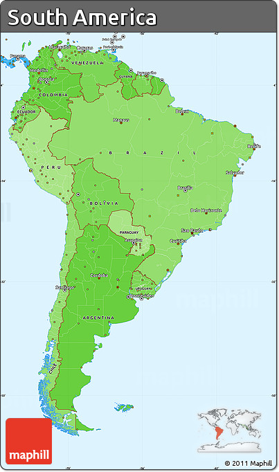 Political Shades Simple Map of South America