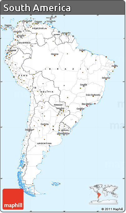 Silver Style Simple Map of South America