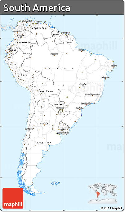 Silver Style Simple Map of South America, single color outside